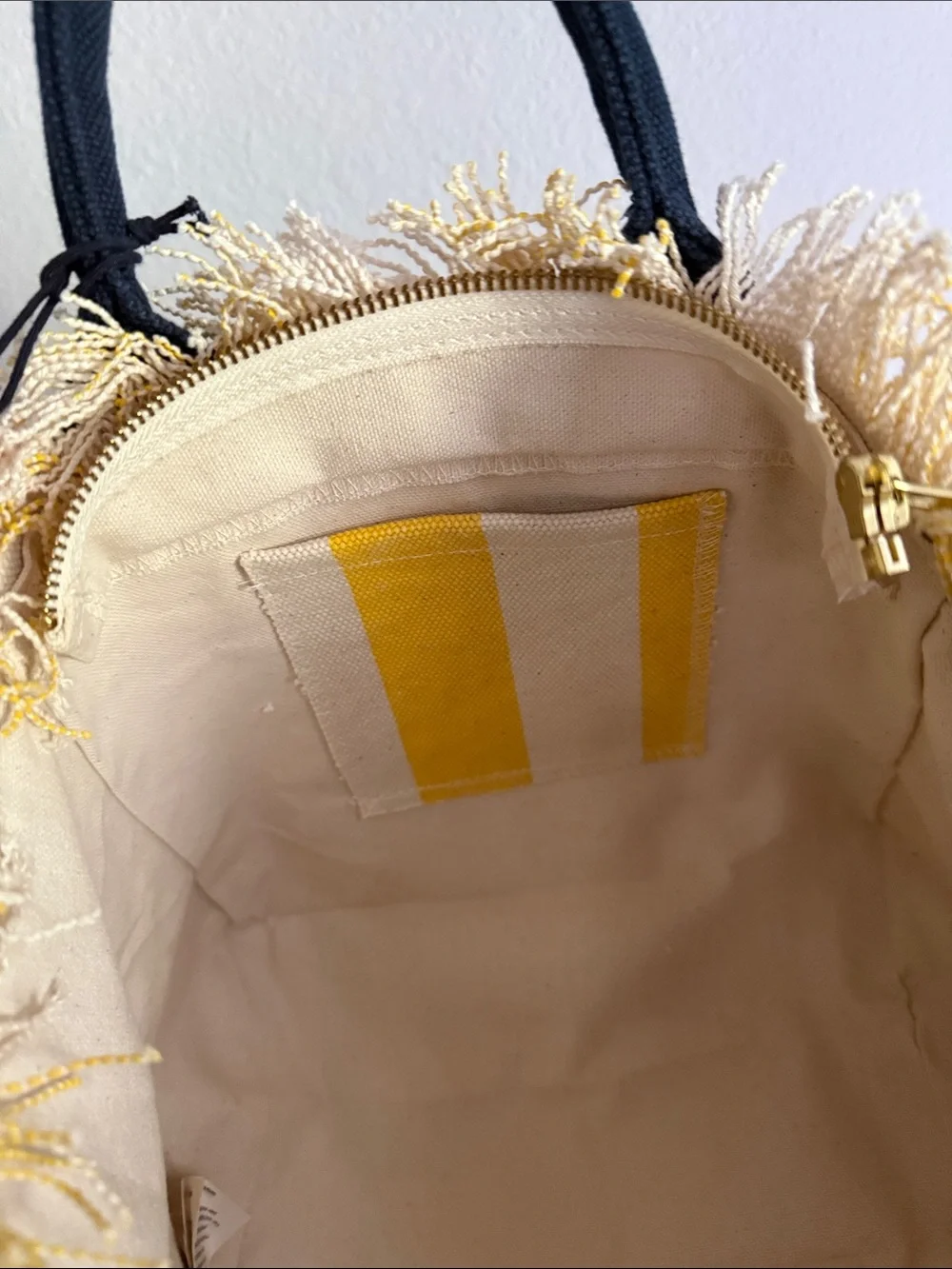 MC2 Saint Barth Yellow and Navy Striped Fringe Tote